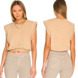 NEW Mother Swiper Wide Sleeve Elastic Waistband Pull Over Tan Crop Top